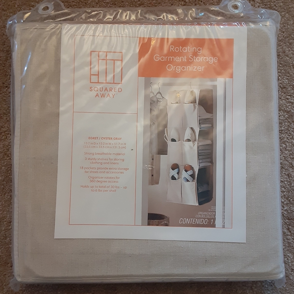 SQUARED AWAY Rotating Garment Storage Organizer for a Closet In Oyster Gray